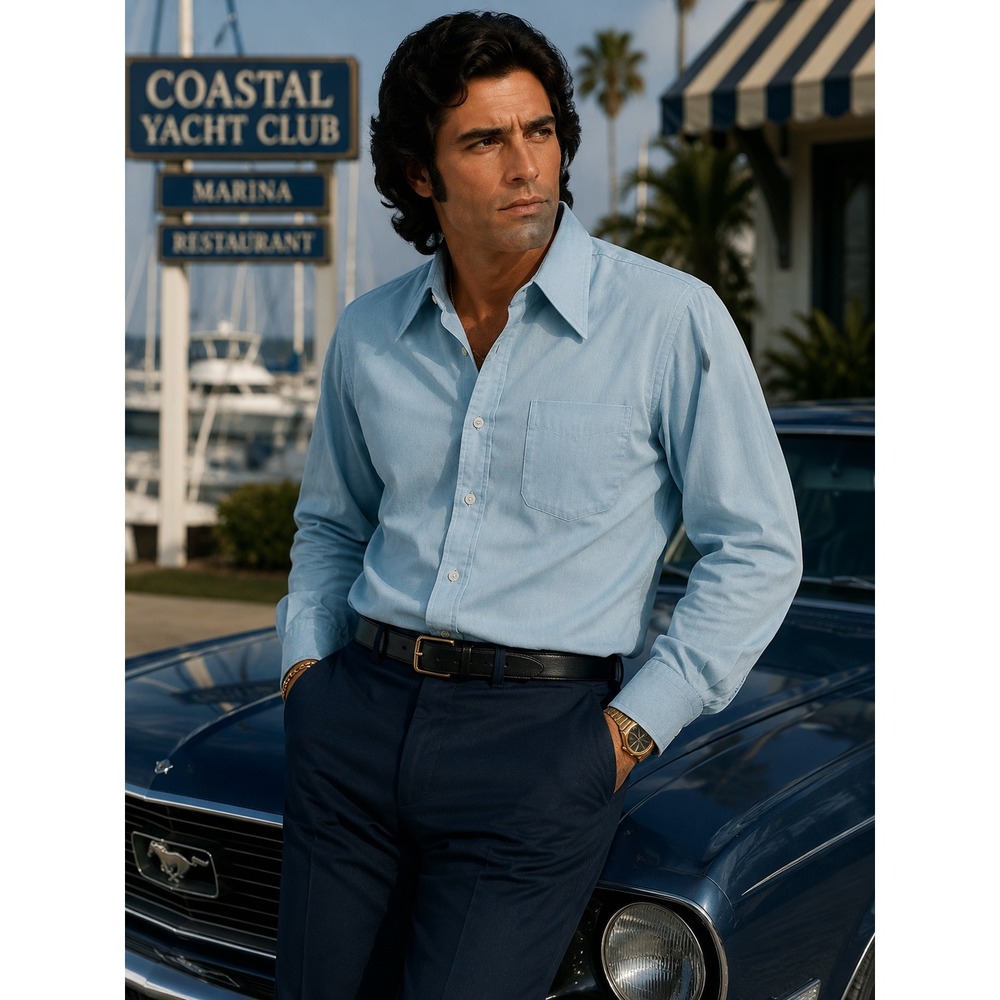 Mens Arrow Kent Collection Vintage 70s Dress Shirt Blue Dagger Collar Retro XL